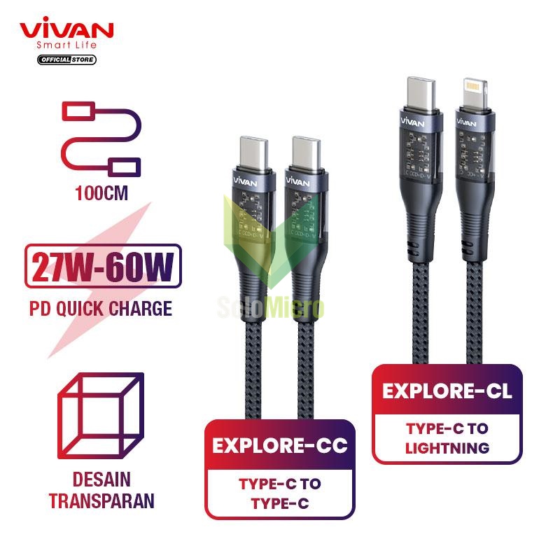 Kabel VIVAN Charger CL Cas EXPLORE Type C to iPhone /Type C to Type