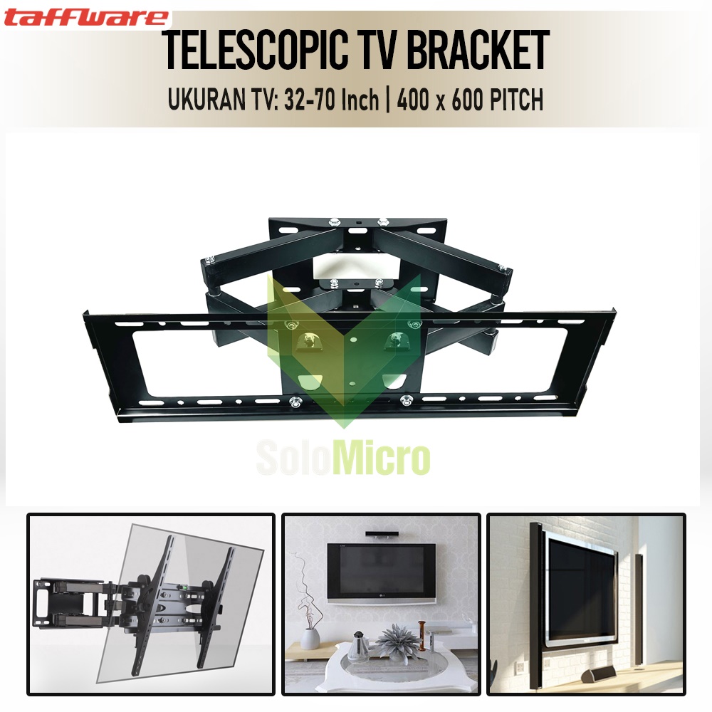 BRACKET TV CP502 Telescopic VESA 400 x 600 untuk TV 32-70 Inch Hitam Universal Fleksibel Tahan 60 kg Standar VESA 200-400 mm