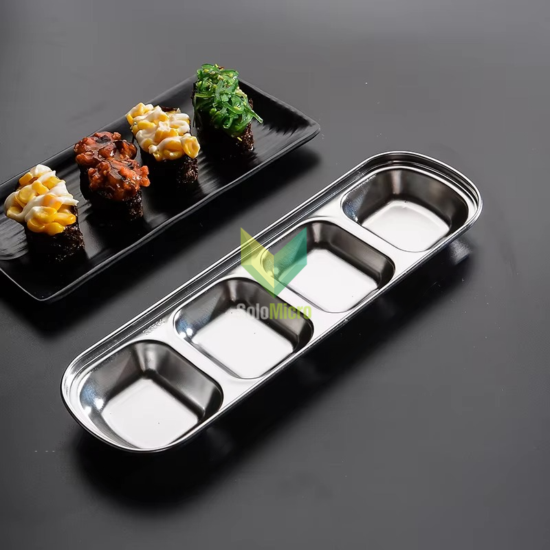 TaffHOME Tempat Saus Kecil Square Sauce Dish Plate Stainless Steel 304 4 Grid - UC3 - Silver