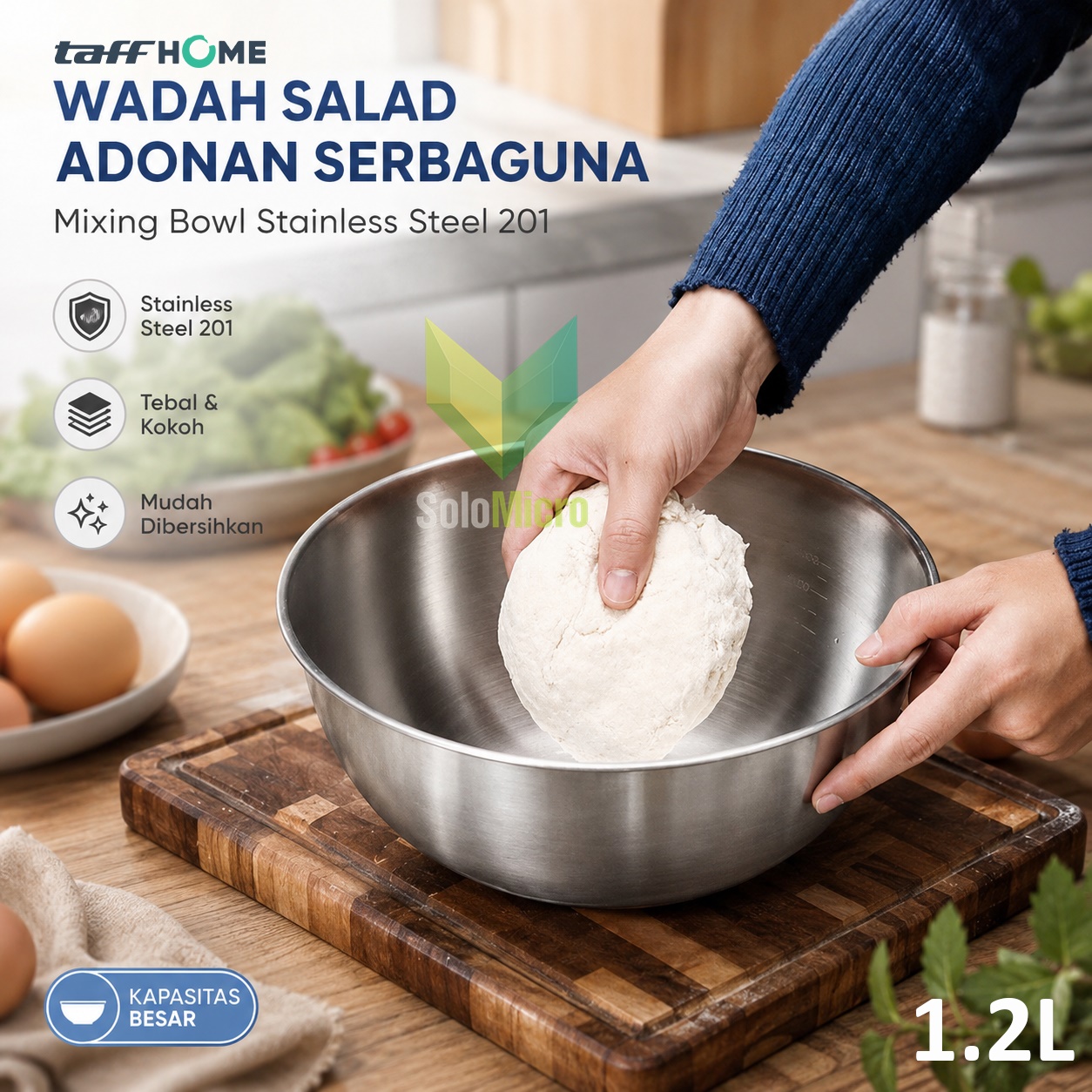 TaffHOME Wadah Salad Adonan Kue Serbaguna Mixing Bowl Stainless Steel - INU69 - Silver