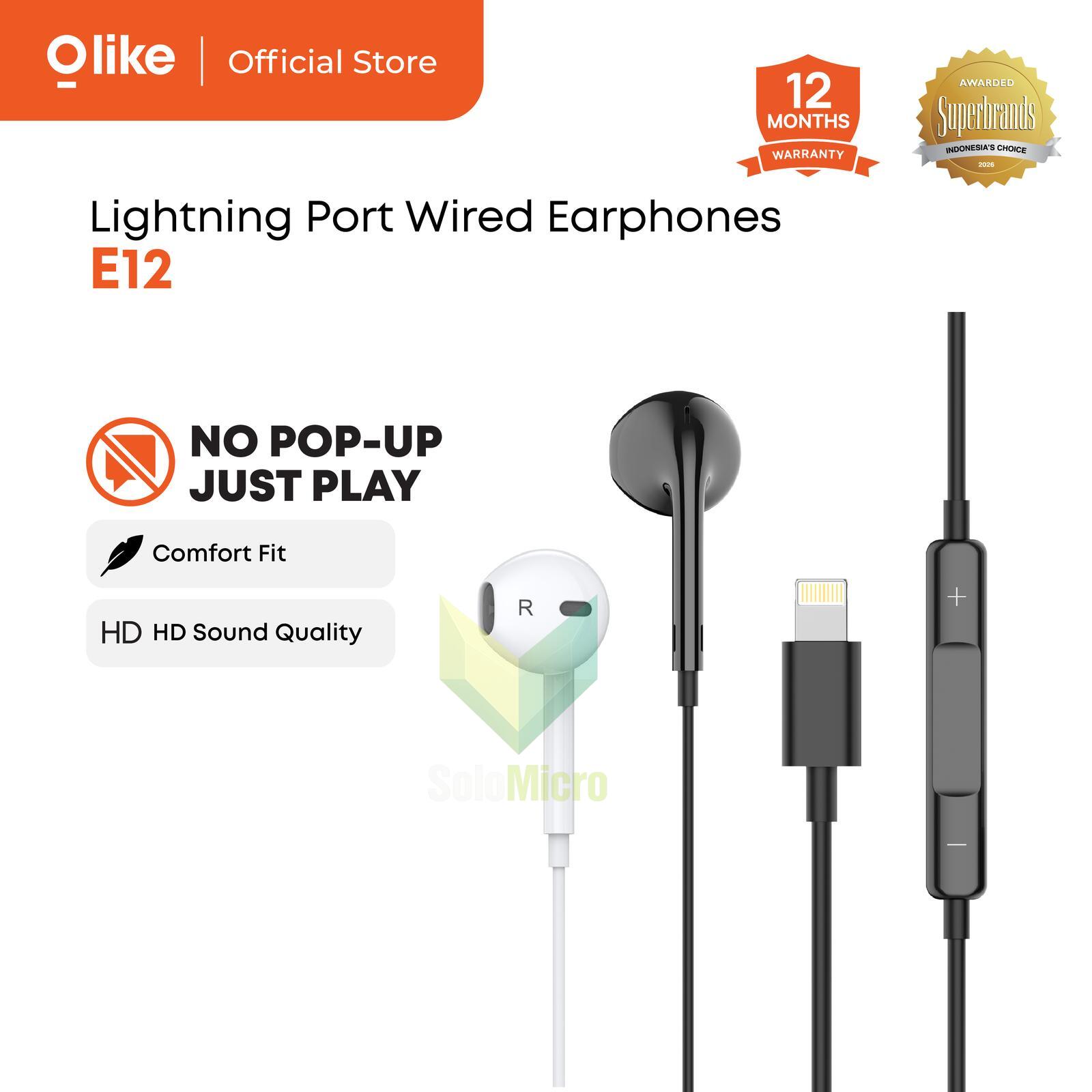 OLIKE E12 Headset Iphone Ligtning Handsfree Wired Earphone Mic - Hitam