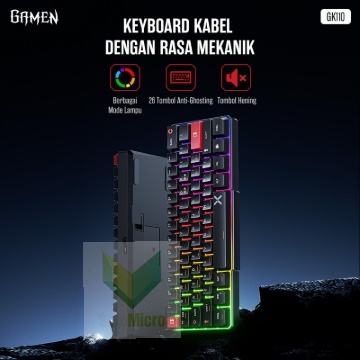 GAMEN GK110 Keyboard Gaming Kabel Rasa Mekanik,RGB Silent Tombol Hening Anti Ghosting untuk PC Laptop - Garansi 1 Tahun - GK110