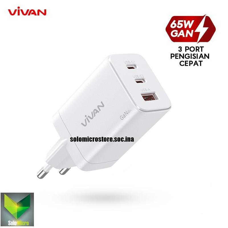 VIVAN C65 65W GaN Technology Travel Charger Adaptor USB-C USB-A Fast Charging PD QC Port Quick Charge Support Notebook