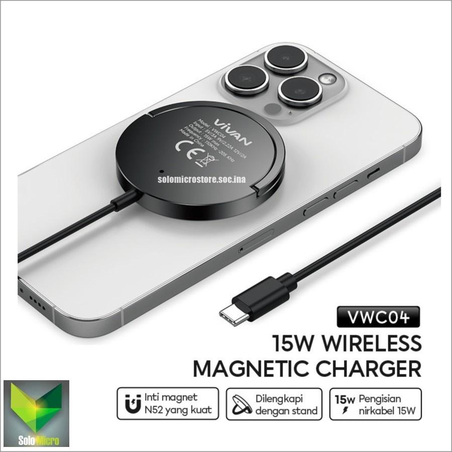 PROMO Wireless Charger VIVAN Vwc04 Magsafe Stand Holder Magnetic 15W Type C