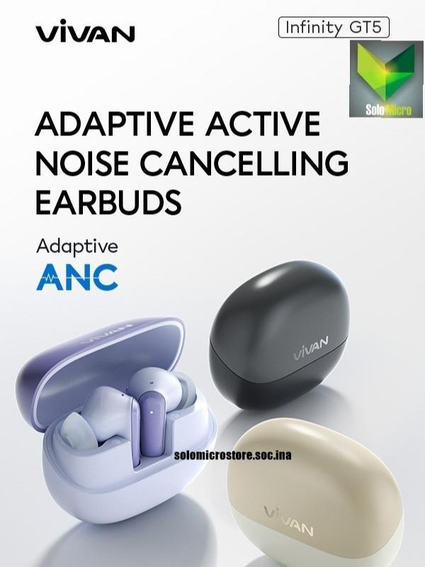 PROMO VIVAN Infinity GT5 TWS True Wireless Eaphone Adaptive ANC Noice Cancelling Dual EQ Extra Bass Bluetooth 5.4 CREAM