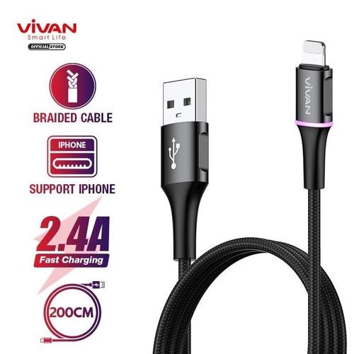 PROMO Kabel Cas Charger Vivan VDL200 2M Meter 2.4A Lightning Data LED iPhone