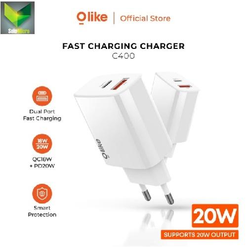 Olike C400 Kepala Charger Adaptor Type-C USB 20W+QC 18W Fast Charging