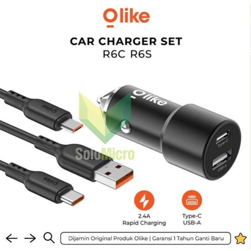 OLIKE R6C Car Charger Set Charger Mobil Dual USB Fast Charging 2.4A Free Cable