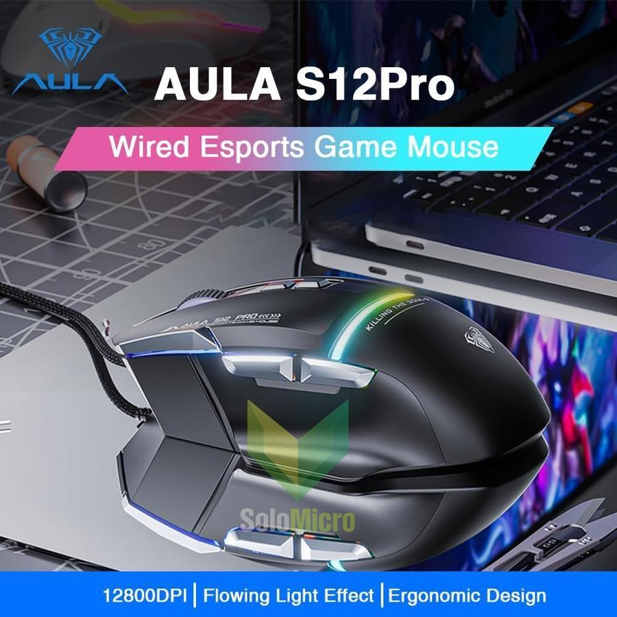 PROMO AULA S12 Pro Wired Gaming Mouse 12800 DPI Optical Gamer Mouse with RGB Backlit 8 Programmable Buttons Software Supports DIY Keybinds Rapid Fire Button