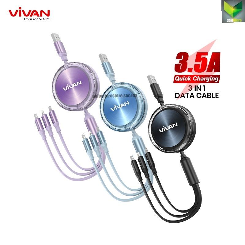 VIVAN Kabel Cable Data 3 in 1 VRS03 Fast Charging 3.5A Micro USB Lightning Type C 120CM Garansi