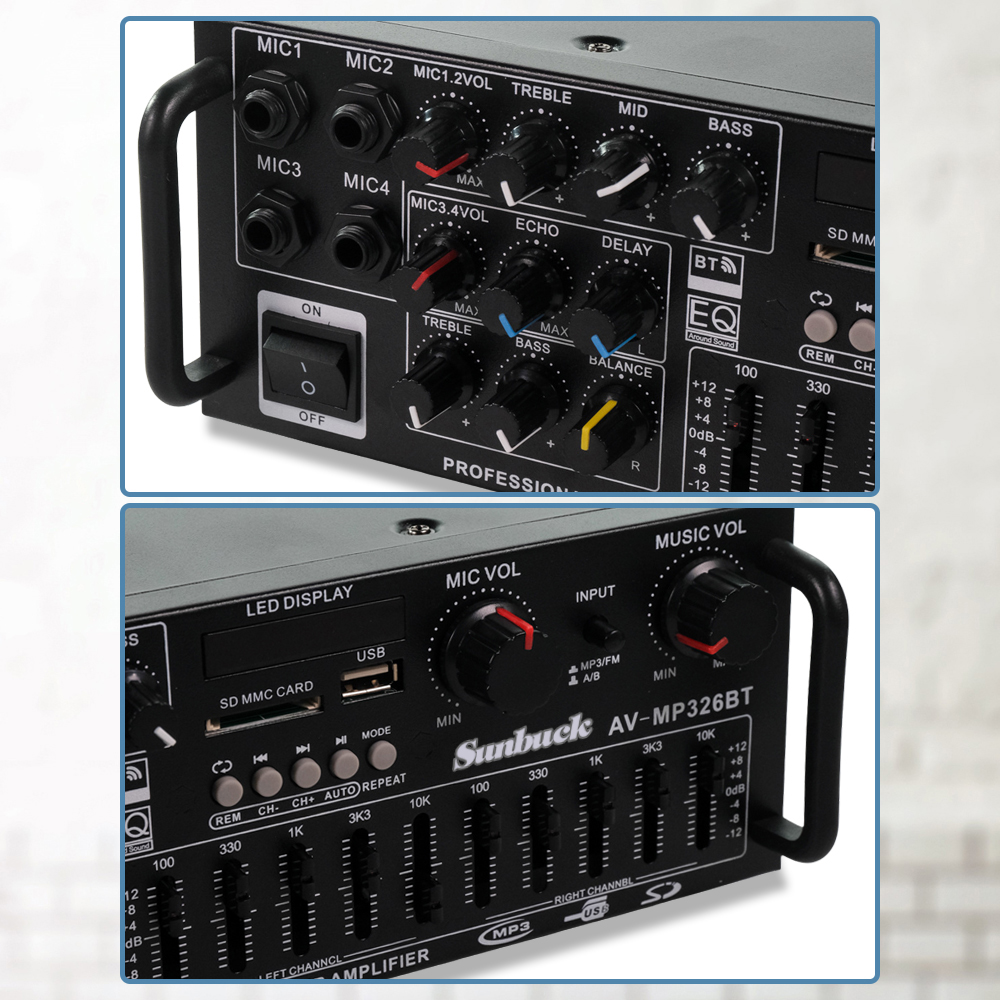 AMPLIFIER Bluetooth EQ Karaoke Mixer Audio FM - AV-MP326BT - Black