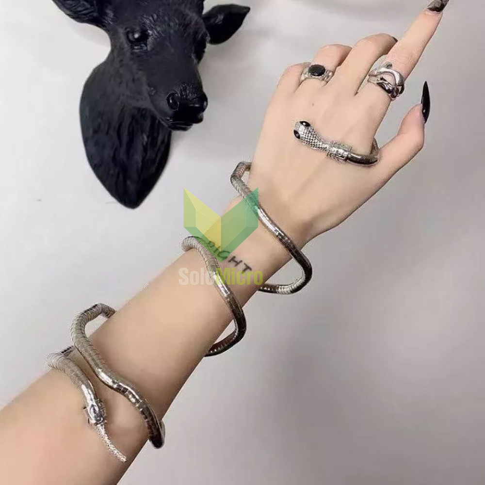 Gelang Kalung Ular Wrapped Snake Bracelet Necklace Aluminium Alloy - SC181 - Silver