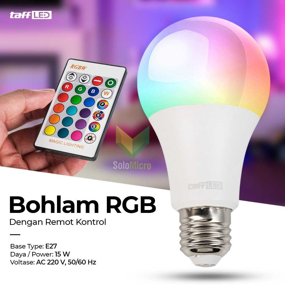 TAFFLED Lampu Bohlam RGB 15W E27 dengan Remote Control Dapat Menghasilkan Cahaya Lampu Warna-Warni- B5 - White