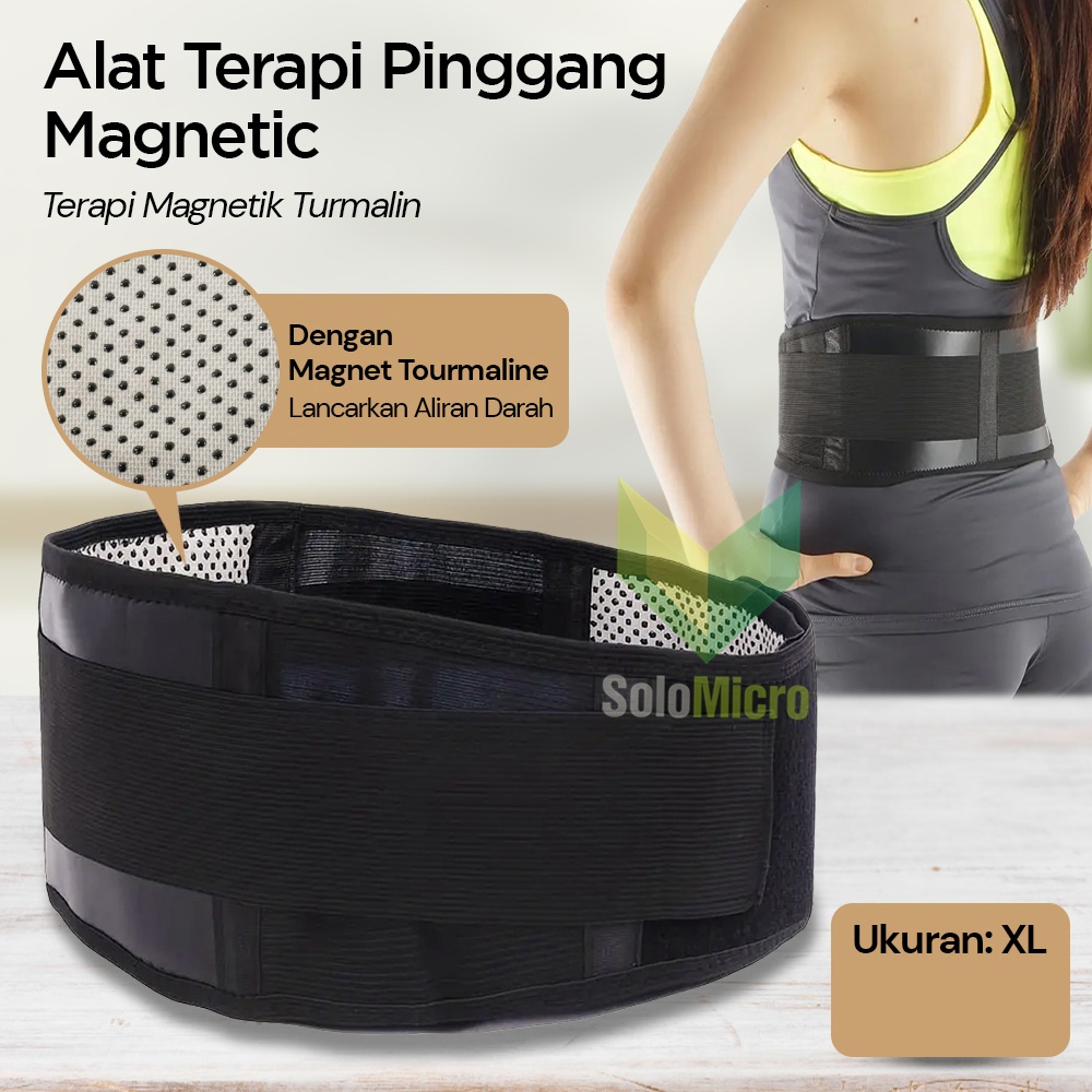 TaffOmicron Alat Terapi Pinggang Magnetic Tourmaline Nylon XL dengan Magnet Turmalin dan Kain yang Elastik hingga Size XL - Black