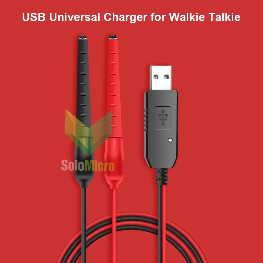 KABEL Charger Baterai HT Walkie Talkie Alligator USB Baofeng RY-74 Merah Hitam dengan Lampu Indikator Pengisian Daya Aman dan Efisien untuk Universal Charger